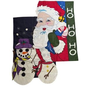 Two Nylon Outdoor Garden Flags Evergreen Enterprises Christmas Santa Snowman